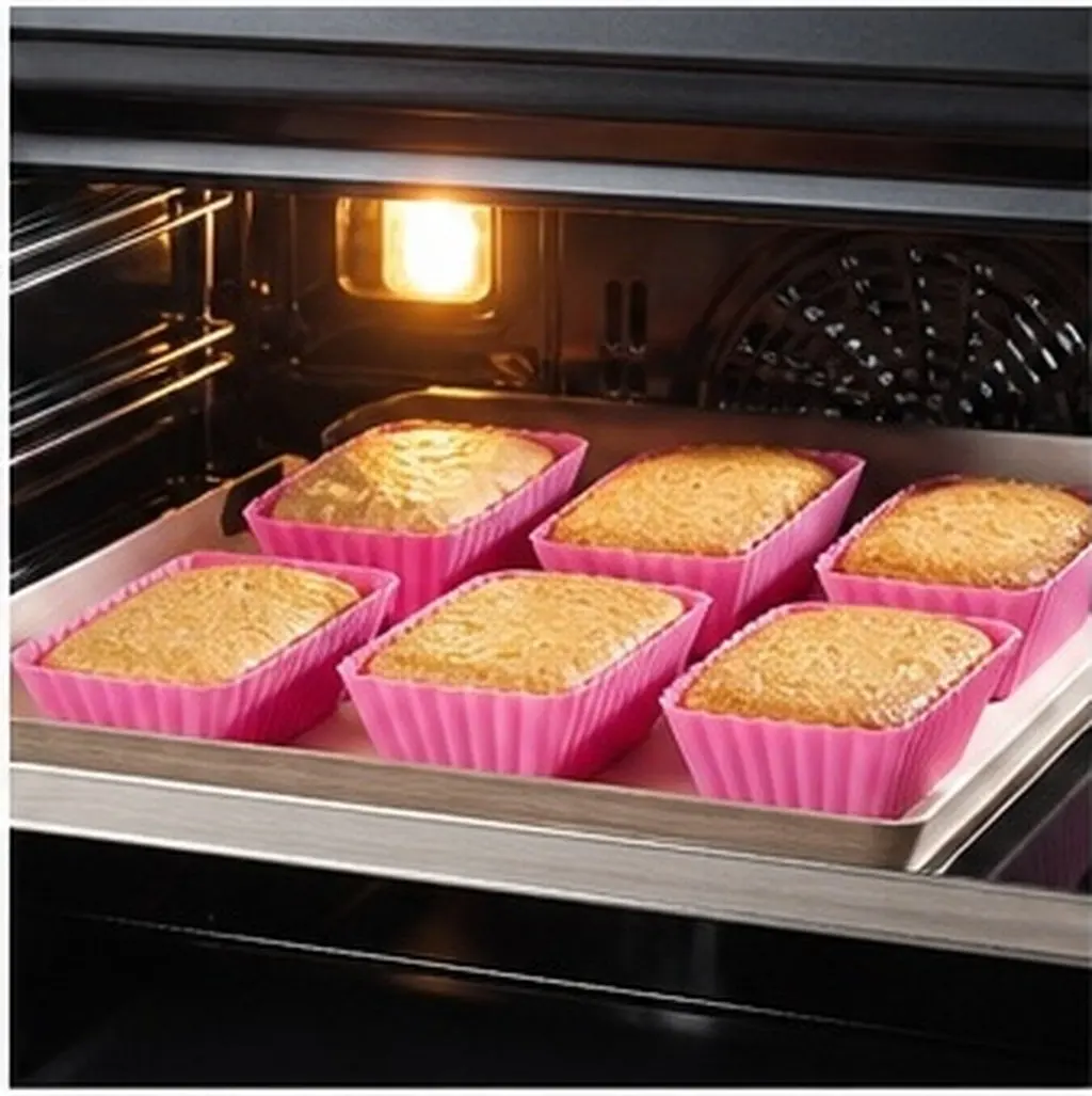 8Pcs Square Silicone Muffin Cups Bpa Free Reusable Non Stick Heat Resistant 480F Oven Microwave Freezer Safe Cupcake Moulds
