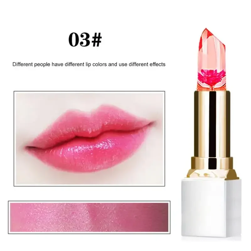 Drie kleuren optionele natuurlijke transparante lippenbalsem gedroogde bloemgelei kleur veranderende lippenstift langdurige vochtinbrengende crème make-up