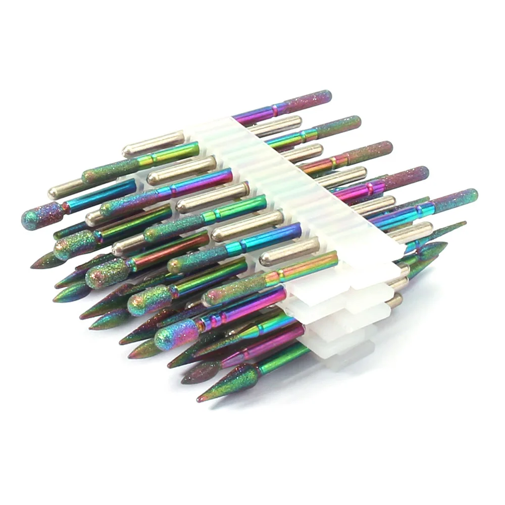 10PC Rainbow Diamond Nail Drill Bit for Eletric Manicure Machine Milling Cutter Cuticle Clean Files Equipment Accessories Tools