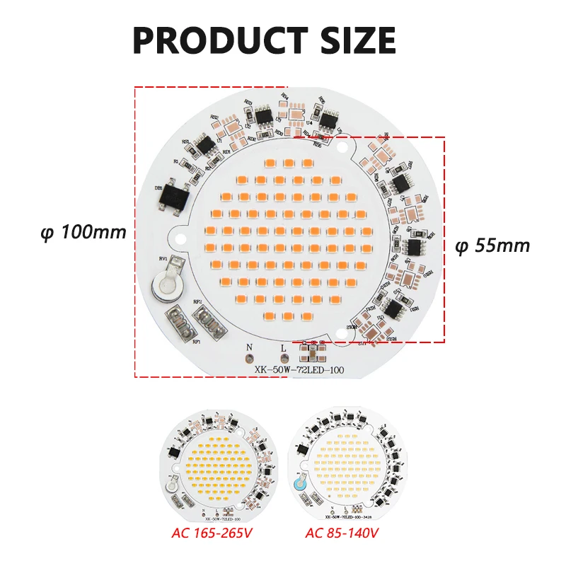 Chip LED 50W AC 85-265V wysokiego napięcia DIY sterownik bezpłatne źródło światła DOB płyta okrągła średnica 100mm ciepły zimny biały do lampy przy