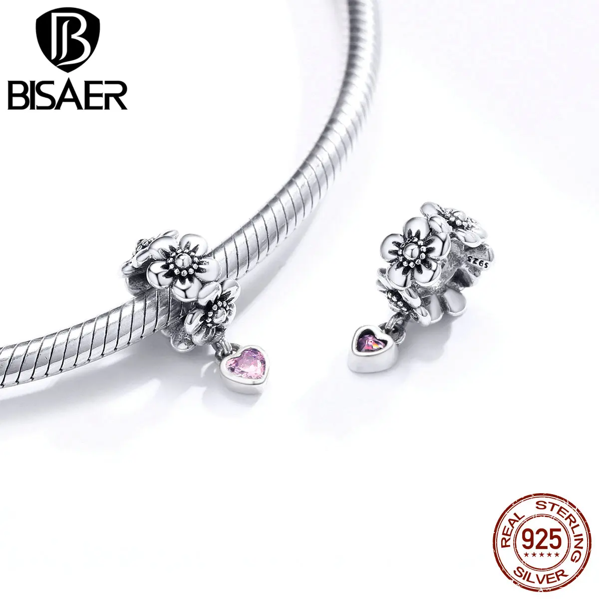 BISAER 100% 925 Sterling Silver Flower Charms Bloosm Butterfly Beads Fit Oryginalna bransoletka dla kobiet DIY Biżuteria ECC1323