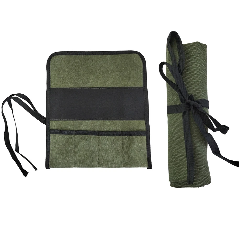Multiple Pockets Multi-Purpose Roll Up Tool Bag Wrench Pouch Hanging Tool 33x27cm Portable Oxford Cloth Storage Bag Random Color