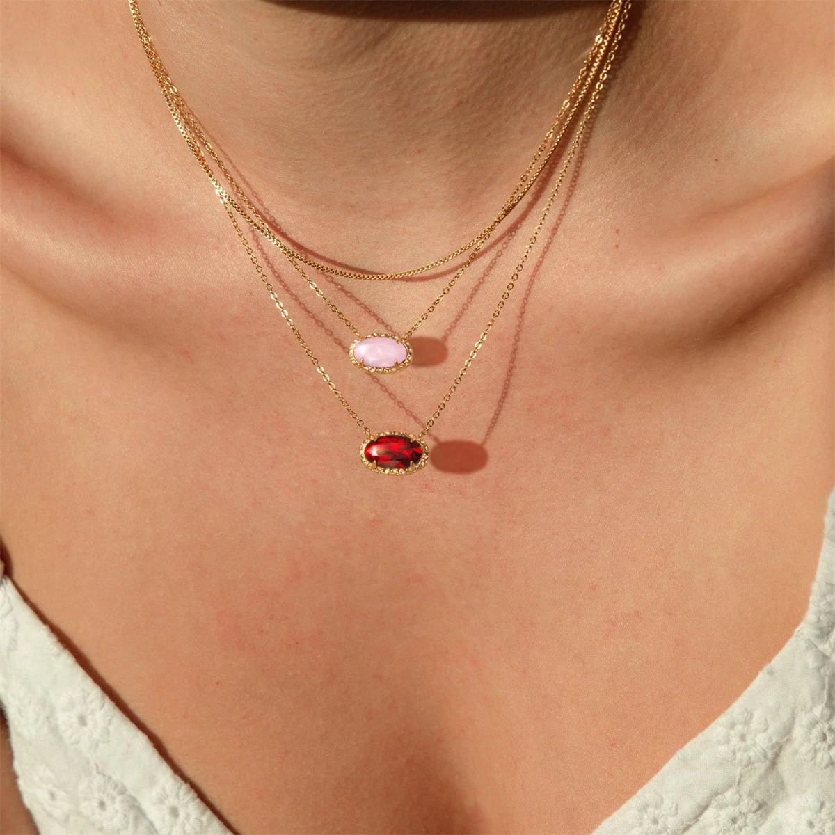 قلادة رائجة البيع، الزركون الملون، الحجر الطبيعي، سلسلة العظام، بيضاوية، عصرية، شعبية، متخصصة، إكسسوار شخصي