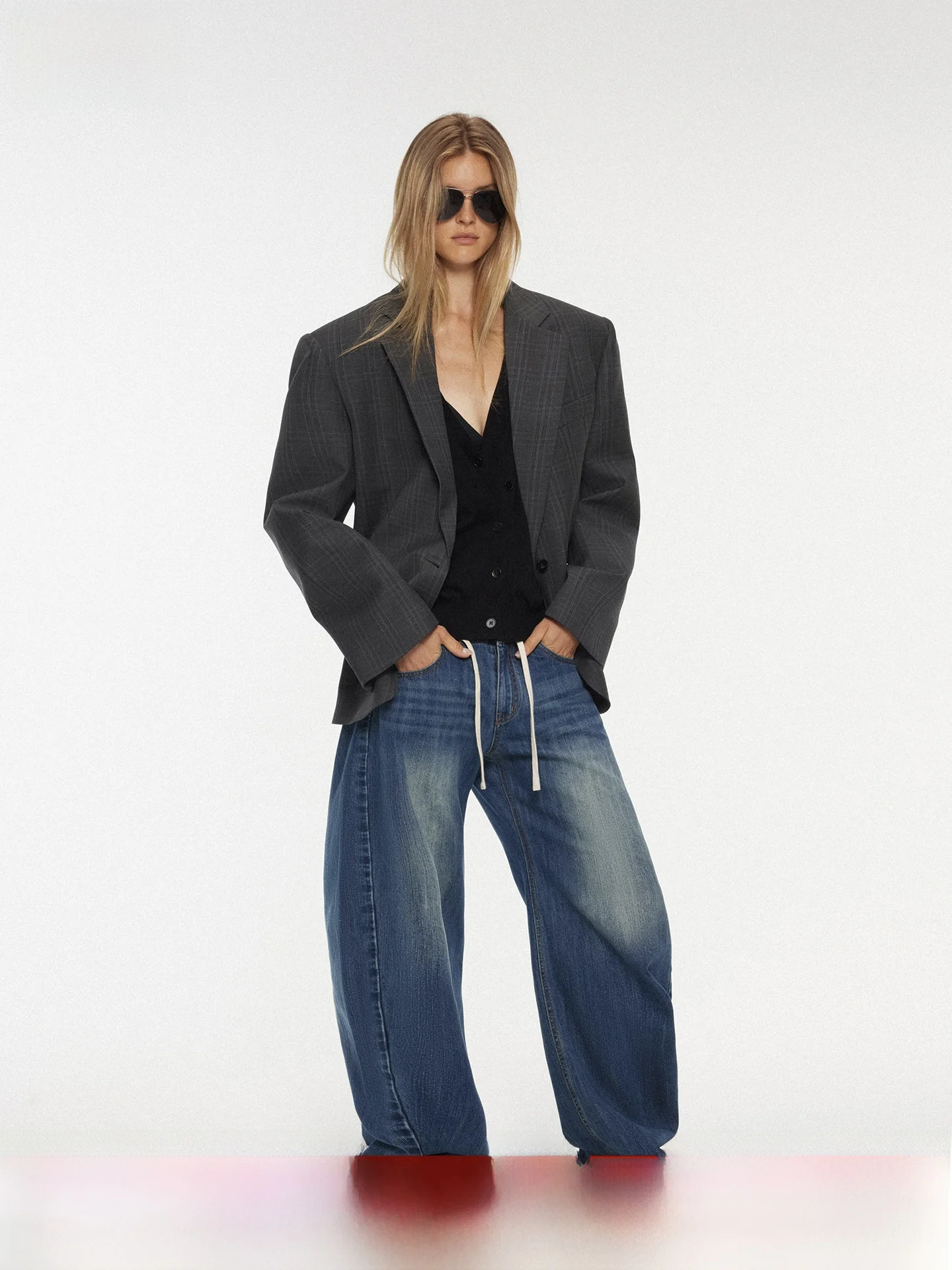 

Acense Casual Loose Fit Woolen Suit Jaet with Plaid Pattern Women's Faion Thiened Long Sve Single Button Coat