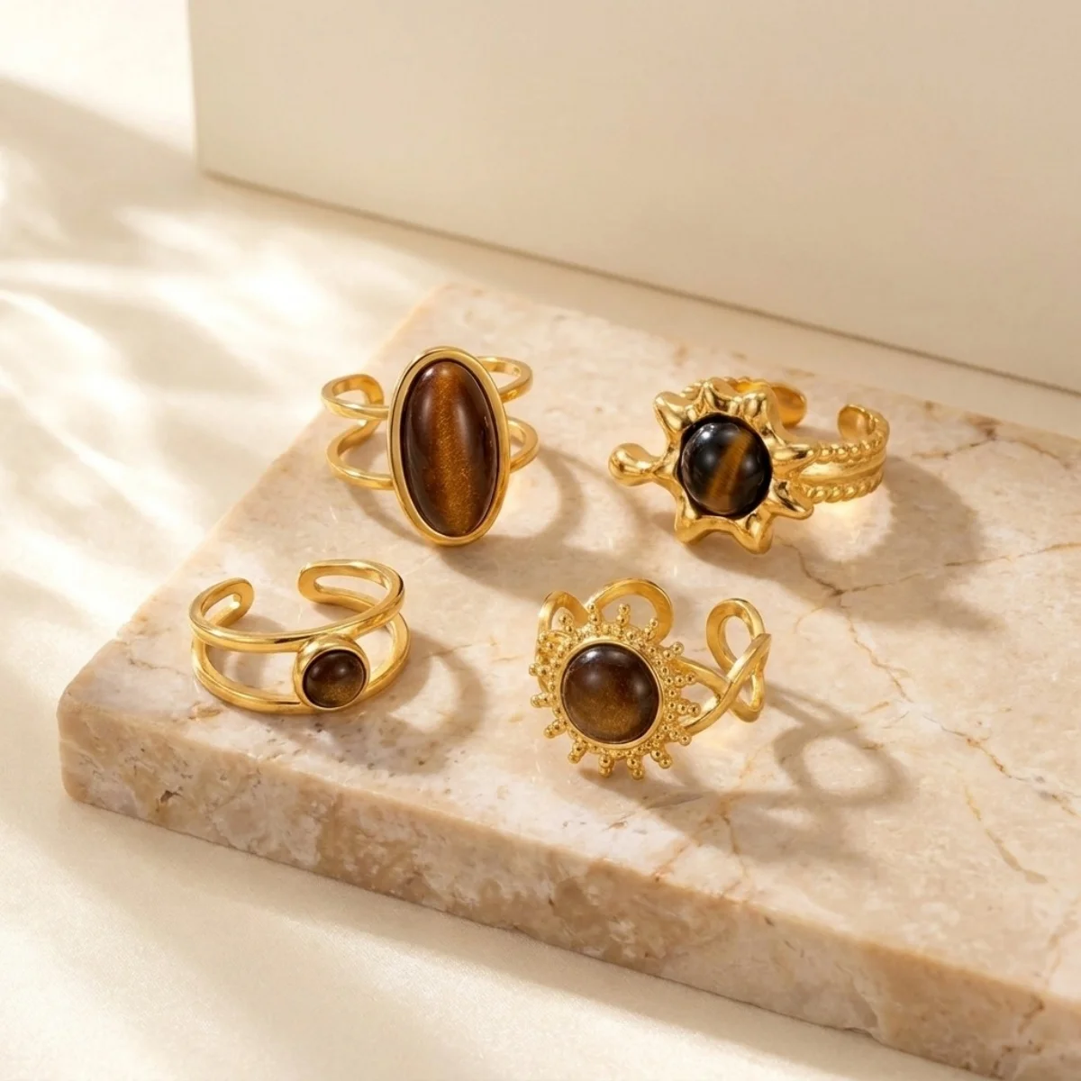 Vintage Maillard Tigerauge-Stein Ovaler Lava-Sonnen-Fingerring für Damen und Herren, Edelstahl, hohler geometrischer Ring, Herbstschmuck – Detail 19