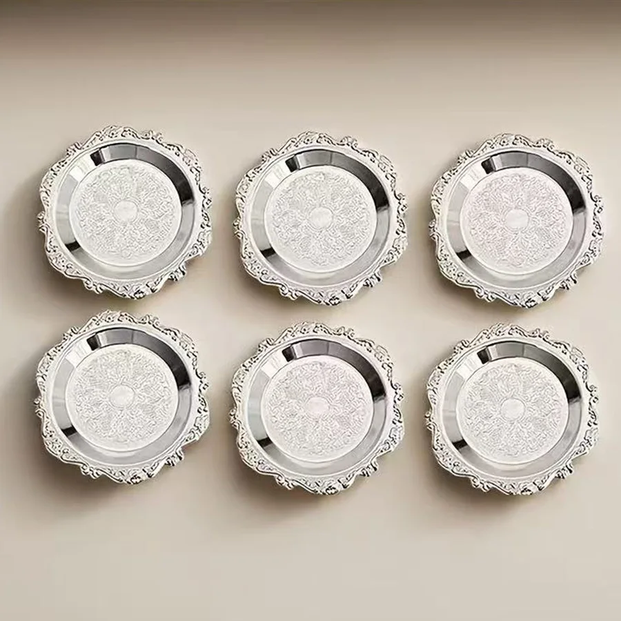 6-piece set durable metal patterned 4inch small trays - suitable for coaster, storage, dessert plate nut tray for placing items