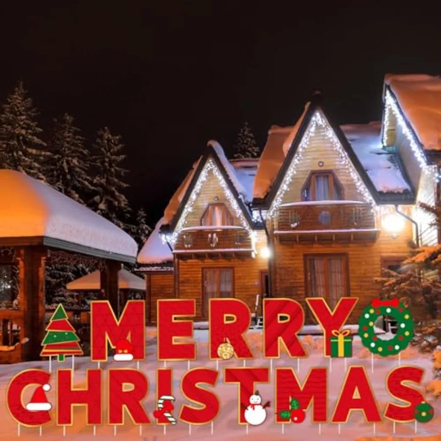 

Гигантская 18-дюймовая красная пластиковая водонепроницаемая табличка с надписью «Счастливого Рождества» для двора, большой праздничный декор для газона и снега