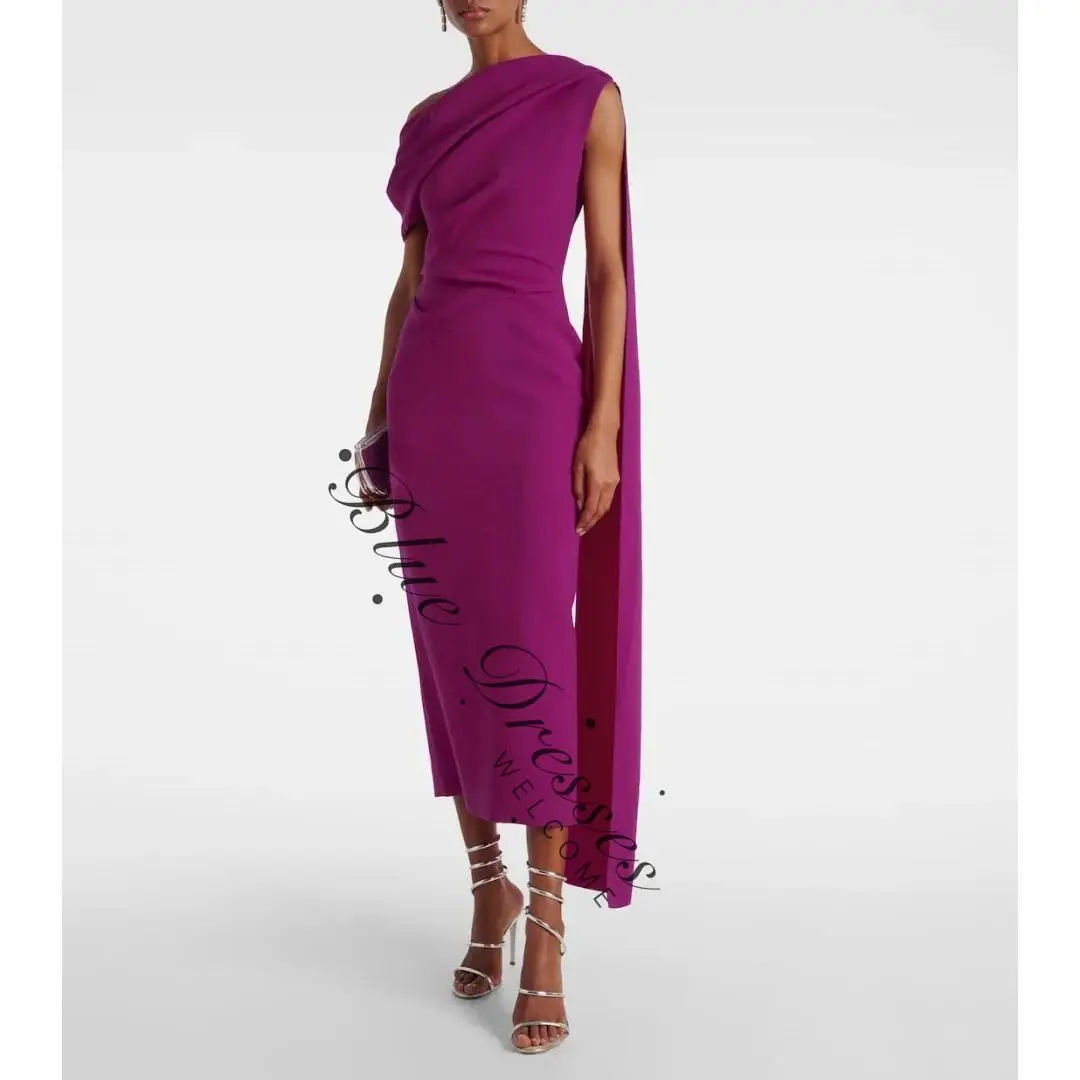 

customizedRose Red Slanted Shoulders Shawl Sleeveless robes de soirée Satin A-line Party Dresses Ankle-Length Prom Dress