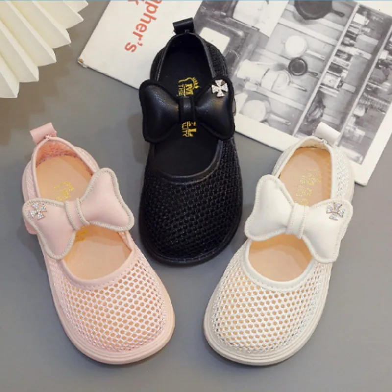 Children Hollow Out Sandals Breatheable Mesh Girls Shoes Sweet Bow Princess Soft Bottom Non-slip Kids Shoes Casual Beach Sandals