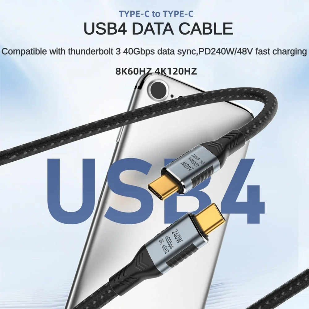 USB4 40Gbps USB C Thunderbolt 3 Data Line PD3.1 240W 5A كابل شحن سريع شاشة 8K60 هرتز لأجهزة توصيل الكمبيوتر المحمولة من النوع C #2