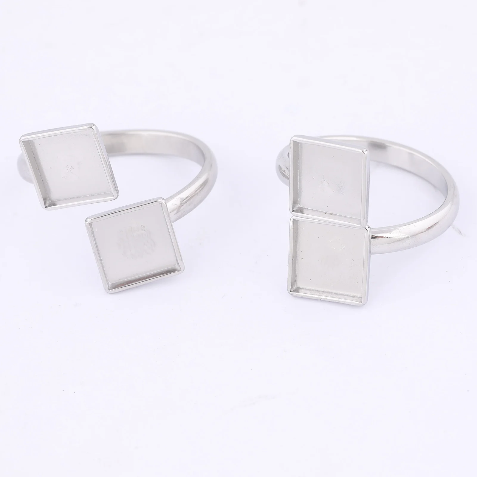 10pcs Stainless Steel Adjustable Double 8mm Square Cabochon Ring Base Setting Blanks Diy Jewelry Making Accessories