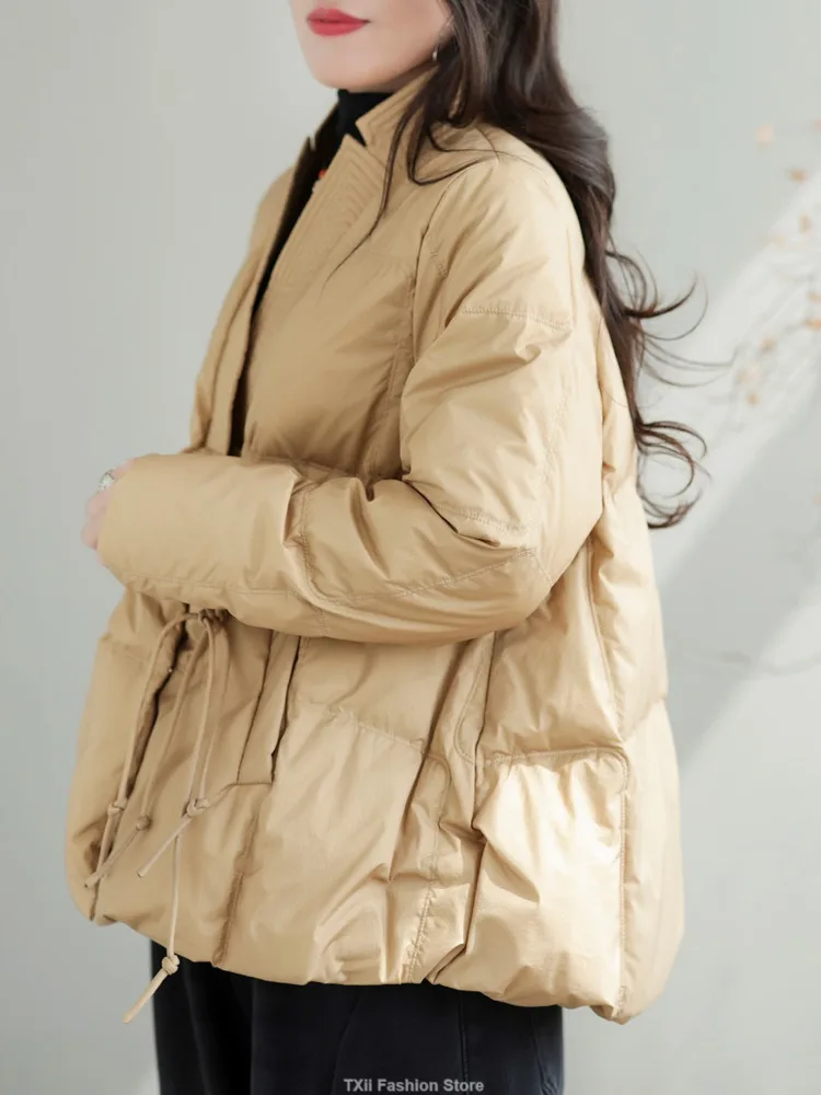 TXii Autumn Winter Oversized Duck Down Coat Women Vintage Short Puffer Jacket Fashion Loose Casual Female Feather Parkas