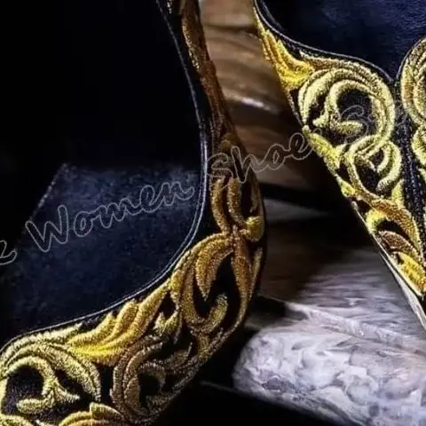 Embroidery Pumps Slip-On Mixed Color Leather Fashion Elegant Concise Sexy Luxury Party Dress Women Shoes Pointed Toe Thin Heel