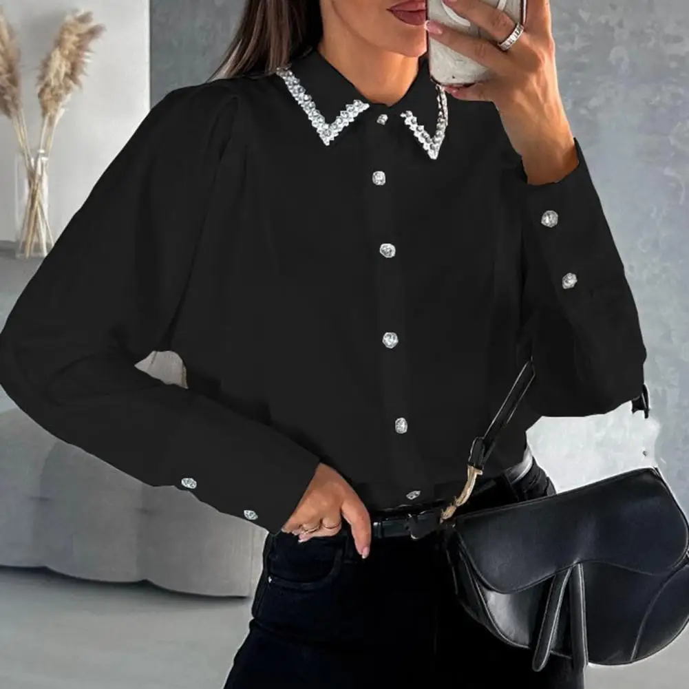 

Women Shirt Lapel Long Sleeve Single Breasted Shirt Tops Loose Fit Spring Autumn Elegant Office Casual Blouse