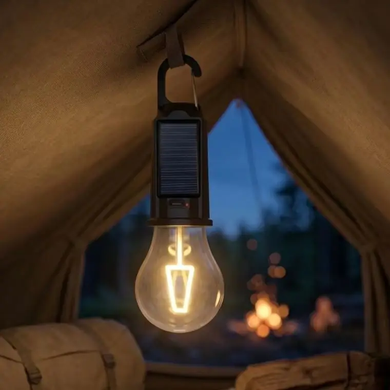 Lightweight Hanging Tent Lantern Portable Filament Lamp Solar Powered Energy Built-in Hook Design Camping Accessories