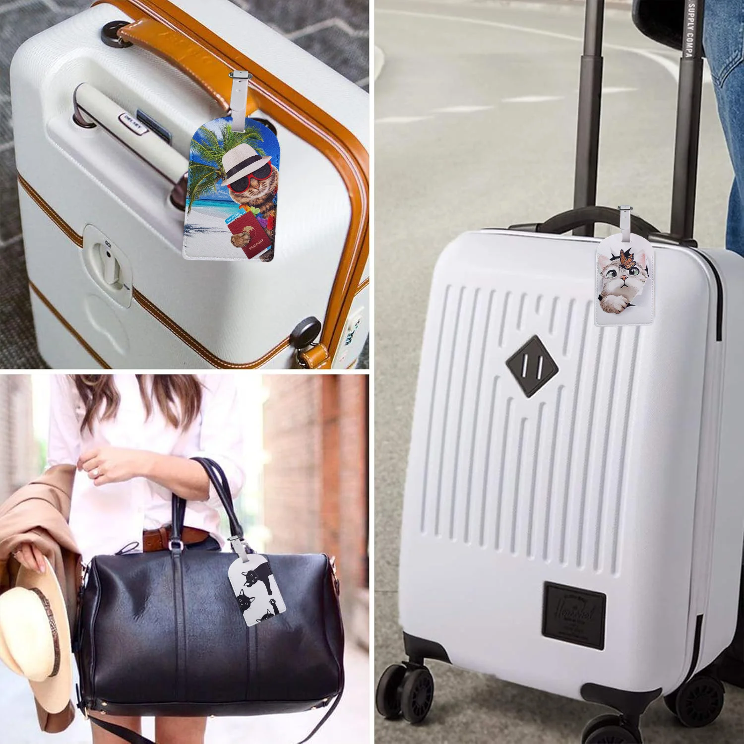 Luggage Tags with Privacy Cover PU Leather Cruise Ship Waterproof Tag Funny Creative Art Suitcase Tags for Men Kids Women