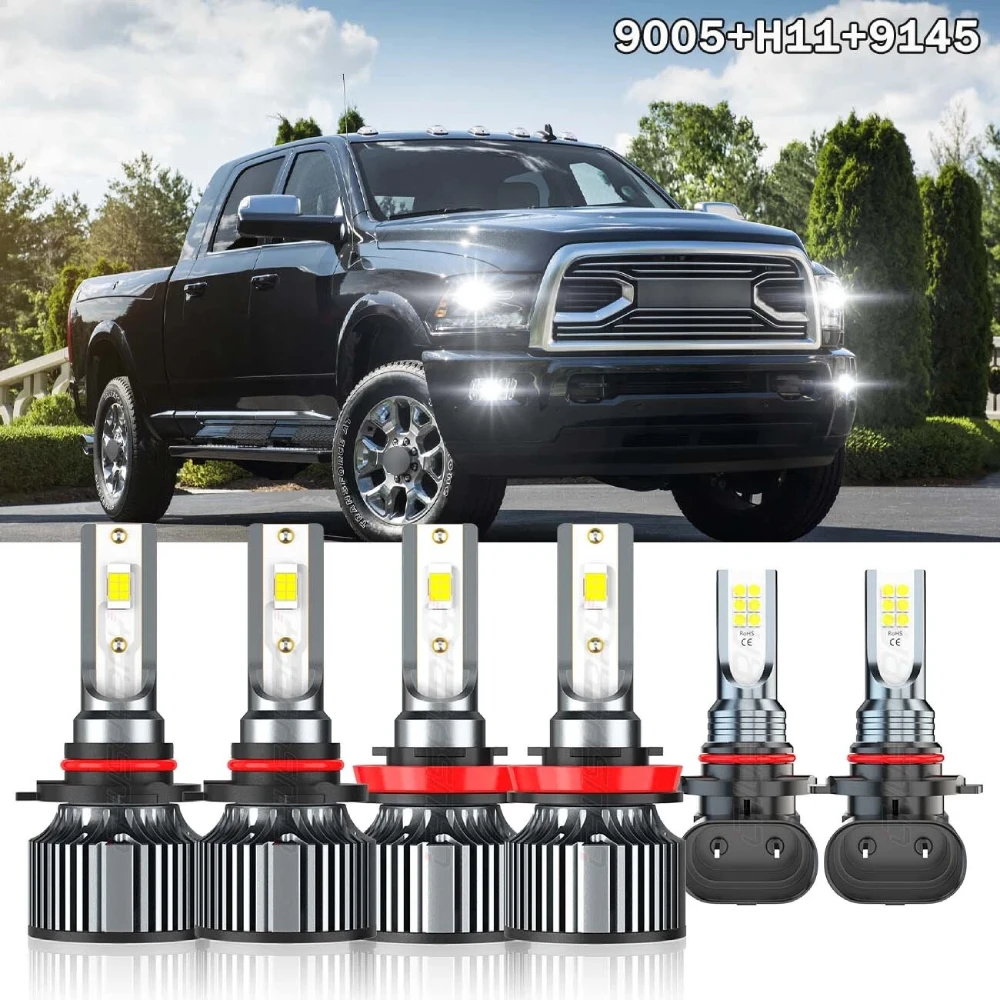 

6x9005 H11 9145 Светодиодные фары Hi/Lo + противотуманные лампы 12 В 6500 К 20000LM Супер яркие для Dodge RAM 1500 2500 3500 2016 2017 2018
