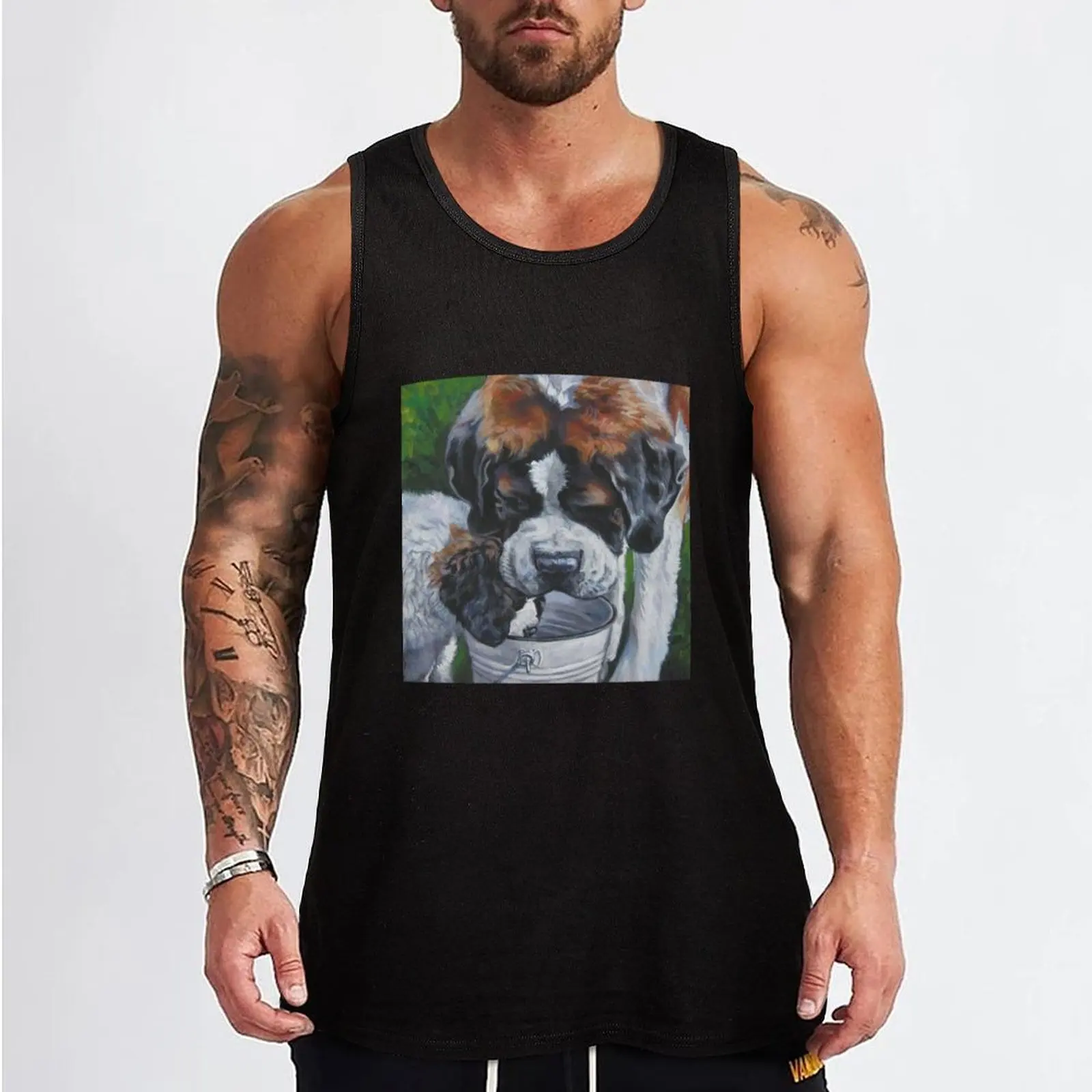 St. Bernard Fine Art Painting Tank Top t-shirts for Men's gym Vests gym clothes man fitness sports vest