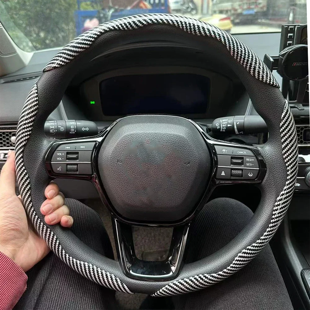 

3Pcs Carbon Fiber Silicone Car Round Steering Wheel Cover Fiber Leather Wheel Booster Auto Cover Non-Slip Universal Accessories