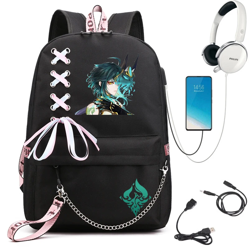 Genshin Impact Bookbag Backpack Girls School Backpack for College Students Laptop Bagpack Genshin Impact Xiao Teenagers Backpack