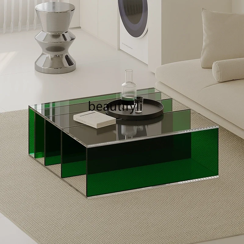 

Acrylic Square Minimalist Modern Simple Coffee Table Living Room Home Small Apartment Non-Glass