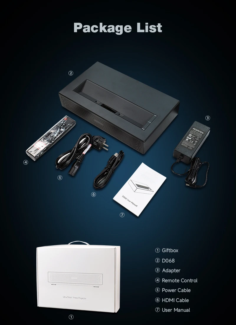 Picture 6: Full HD1080P Laser DLP UST Proyector Support 4K 1100ANSI Android11 Home Video Ultra Short Throw Projector BT5.2&WIFI6 Auto Focus