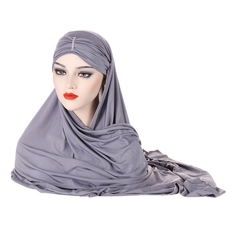 Vrouwen Moslim Hijab Lange Sjaal Effen Kleur Moslim Sjaal Headwrap Islamitische Sjaals Volledige Cover Wrap Hoofddoek Tulband Caps Sjaal