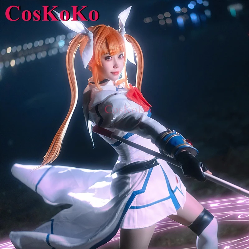 CosKoKo Takamachi Nanoha Cosplay Anime Magical Girl Lyrical Nanoha Costume Sweet Combat Suits Halloween Party Role Play Clothing