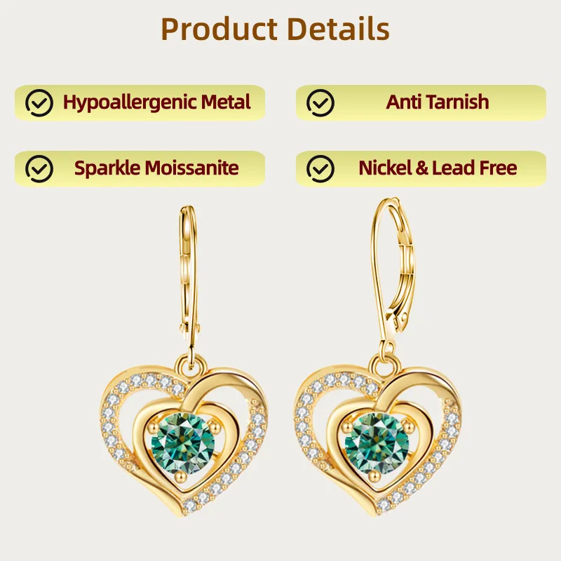 LAMVOICE Schmuck für Damen/Ohrringe mit 2-Karat-Moissanit, hypoallergener Hakenohrring, Weihnachtsgeschenk für hochwertigen Schmuck