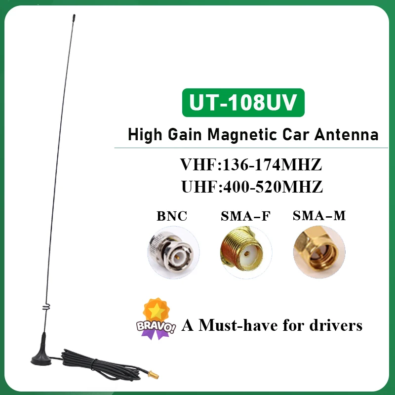 NAGOYA UT-108UV Car Antennas High Gain Magnetic SMA-Female For UV-K5 UV-K6 SMA-Male For TYT TH-8000D MD-380 BNC For TK100 IC-V80