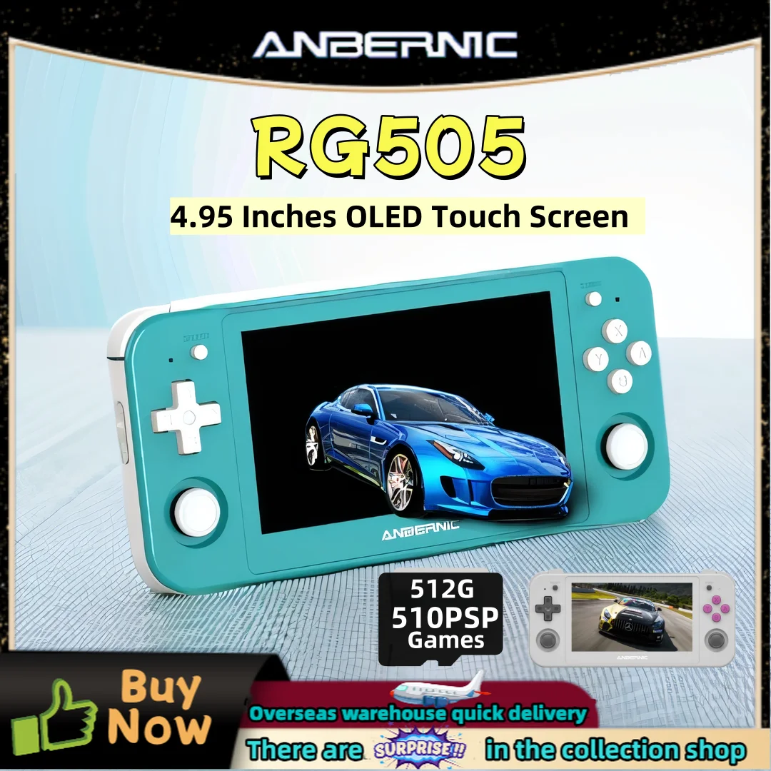 ANBERNIC RG505 Video Handheld Console Game 4.95 Inch OLED Touch Screen Android 12 Portable Console T618 Update 512G PSP Gift