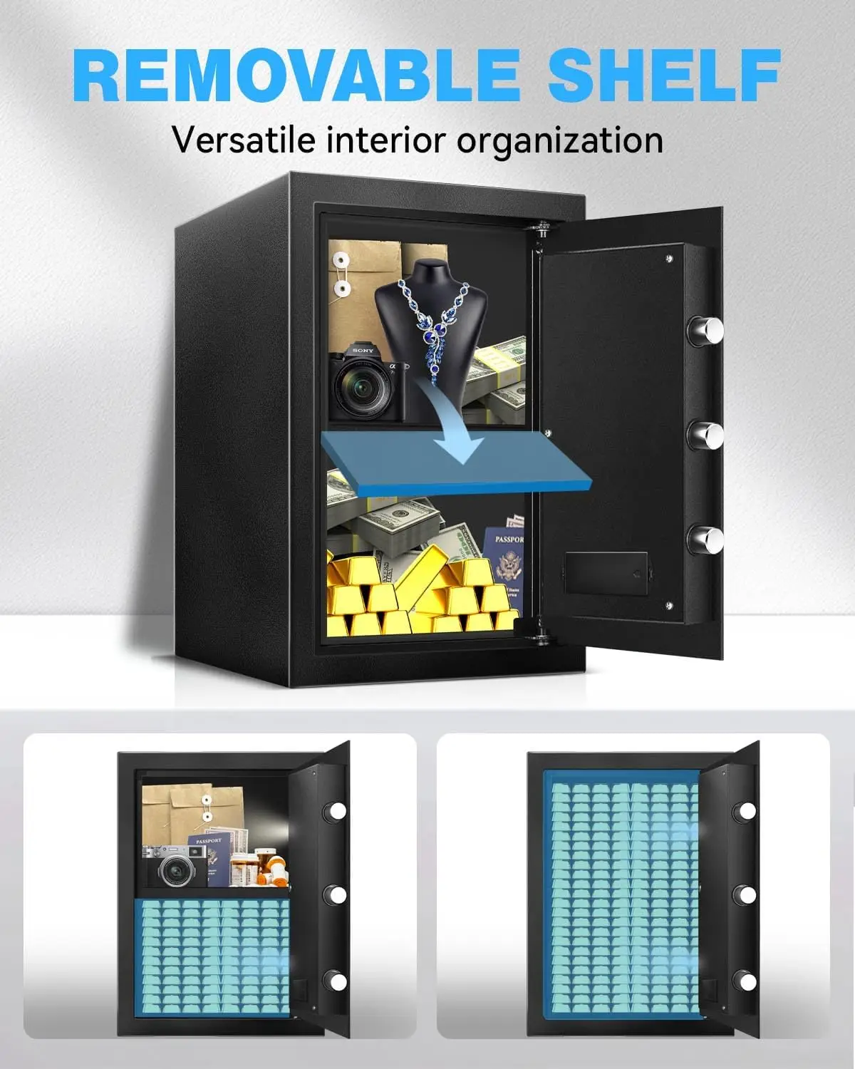 Safe Box 2.2 Cu Ft, Steel Security with Digital Electronic Keypad, Safety Lock Box, Sensor Light, Removable Shelf, Home Safe for