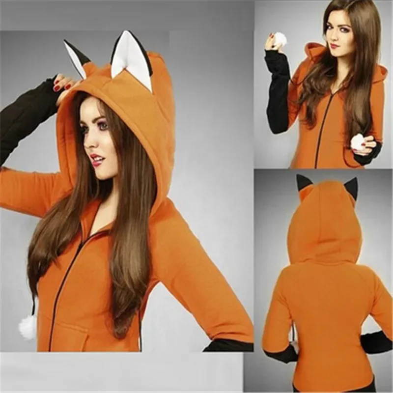 New Fox felpa donna felpe con cappuccio manica lunga costume cosplay coniglio orecchio felpe con cappuccio donna signora autunno felpa con cappuccio giacca cappotto