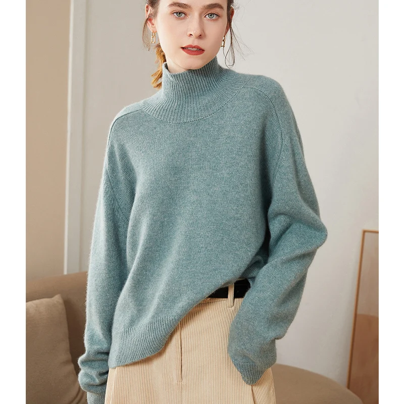 Winter Women Sweater 100% Pure Cashmere Knit Pullovers New Turtleneck Thicken Female Loose Large Size Casual Knitwear Girl Top