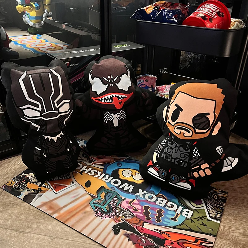 Travesseiro de pelúcia de desenho animado do homem de ferro da marvel e homem-aranha 40cm, almofada fofa de personagem de pelúcia, presente de decoração de sofá de quarto de super-heróis