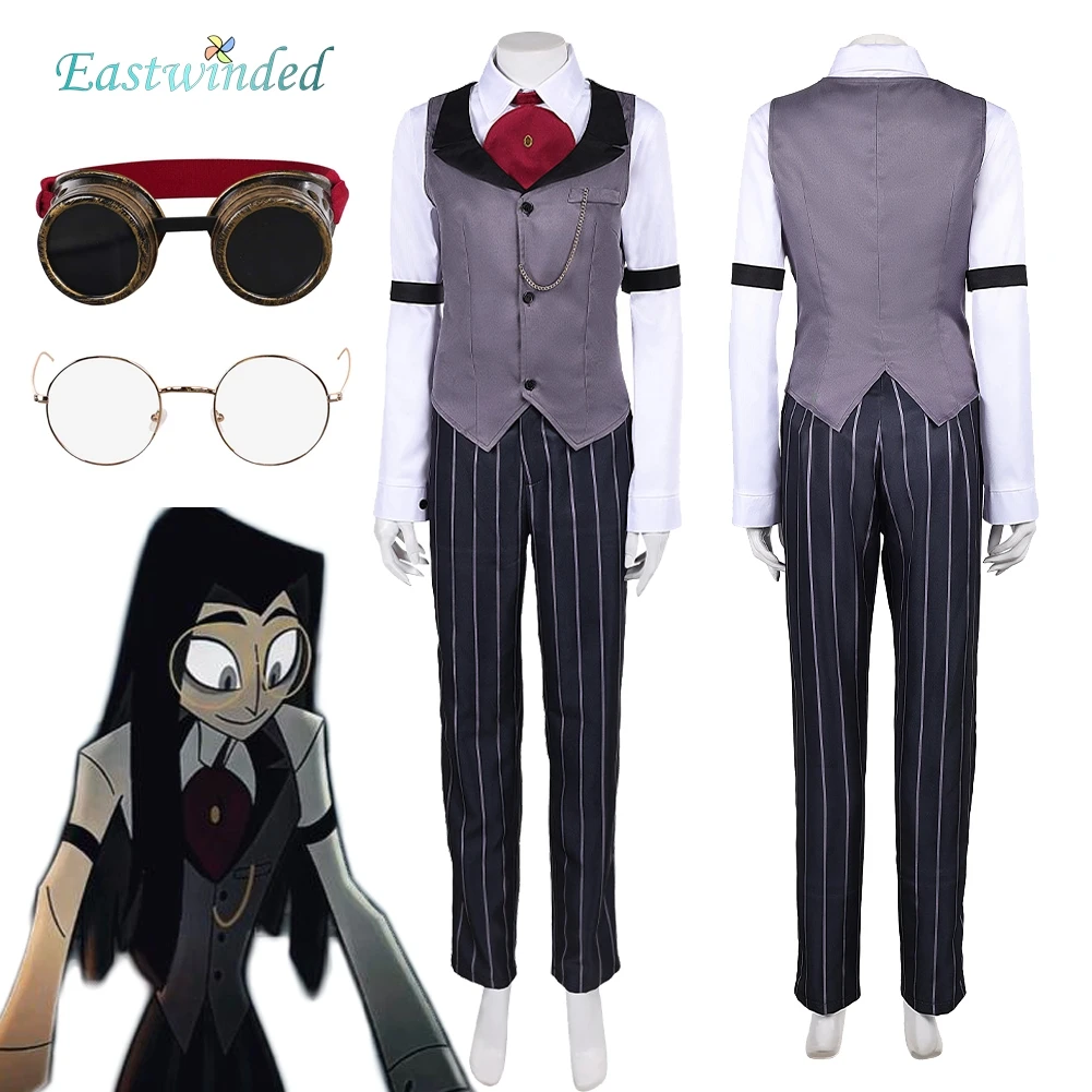 TV Hell Inn 2 Sir Pentious تأثيري رمادي البدلة نظارات الملابس مجموعة زي النساء مختبر ملابس هالوين كرنفال فستان الحفلات #1