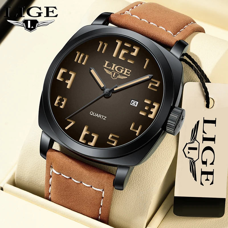 LIGE 2025 Men's Watch Top Brand Original Quartz Watch for Man Waterproof Leather Strap Calendar Fashion Daily Wear reloj hommes