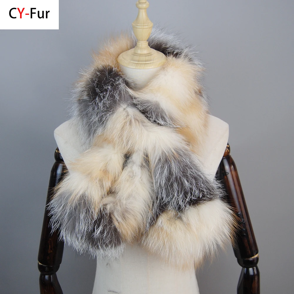 

Men Women Genuine Fox Fur Scarf 100% Real Natural Fox Fur Collar Scarves Wraps Good Quality Fur Ring Muffler