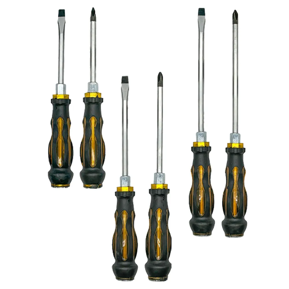 

Professional 6Pcs Screwdriver Set Magnetic Slotted and Cross Screwdrivers with Rubber Handle for Home Improvement