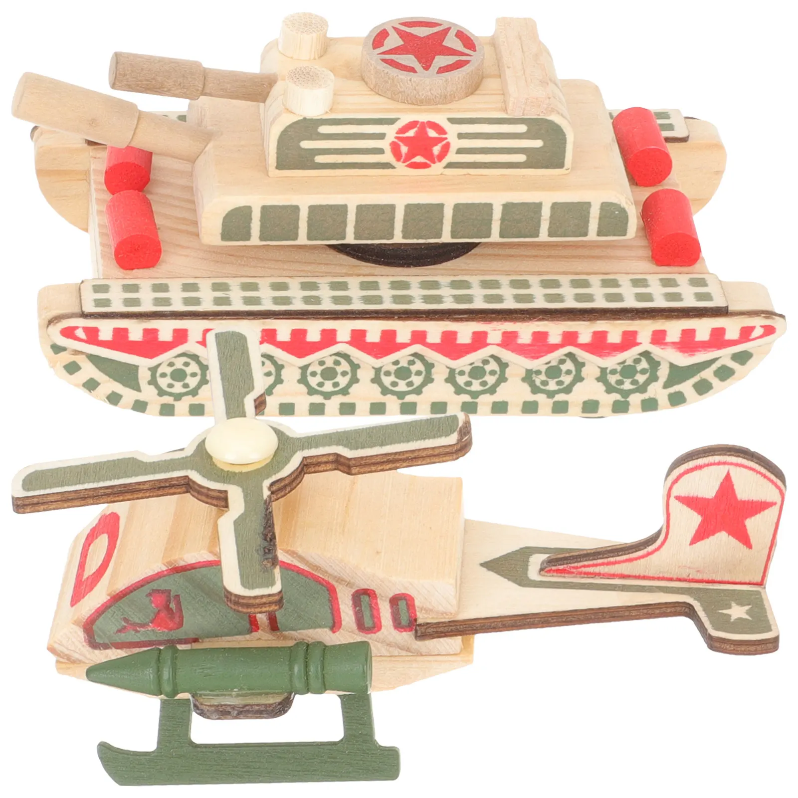 

2Pcs Military Helicopter Kids Wooden Tank Vehicle Plaything Set for Cognitive Development Party Favor Gift