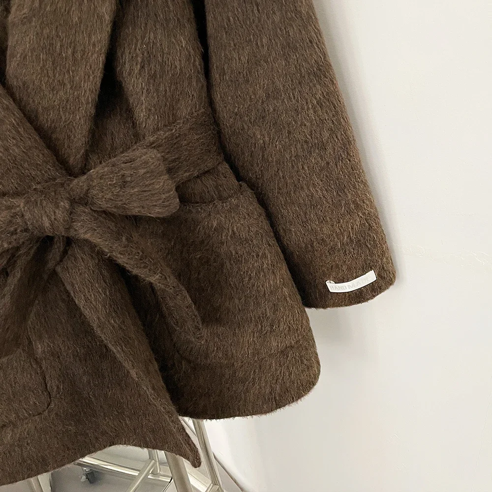 OFTBUY Winter Warme Dicke Wollbekleidung Luxuriöser Taillierter Damen-Wollmantel mit Gürtel und Echtem Pelzkragen Kapuzen-Wollmantel für Damen – Detail 30