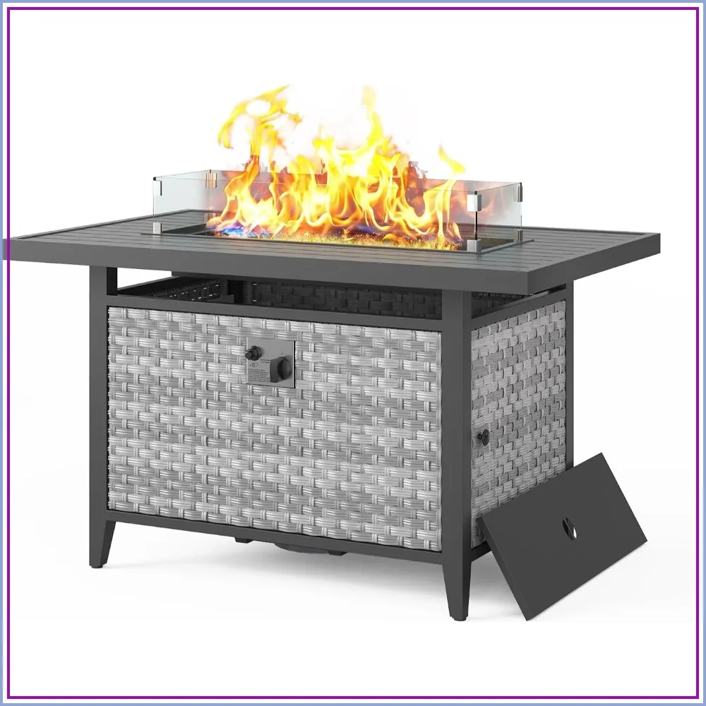 43 Inch Propane Fire Pit Table with Tempered Glass Wind Guard Outdoor Patio Heater