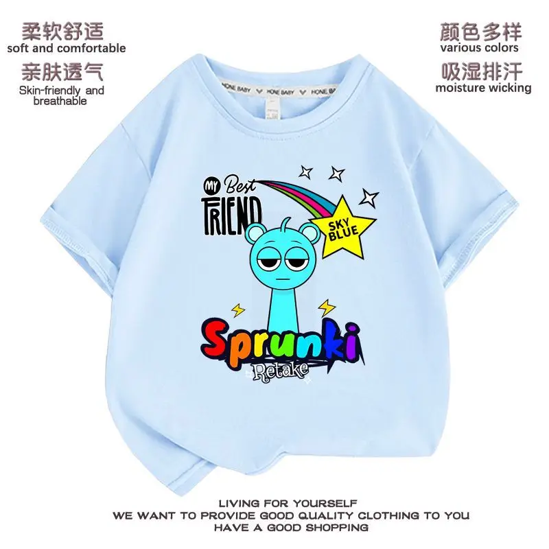 Kawaii Sprunki T-shirt a maniche corte Top stampati Cartoon Moda Abbigliamento per bambini T-shirt Abbigliamento estivo T-shirt casual larghe