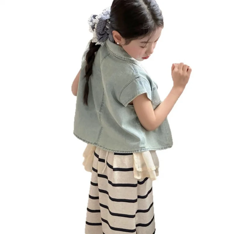 Girls' Summer Dress2026New Korean-style summer outfit for girls: children's vest and dress two-piece set