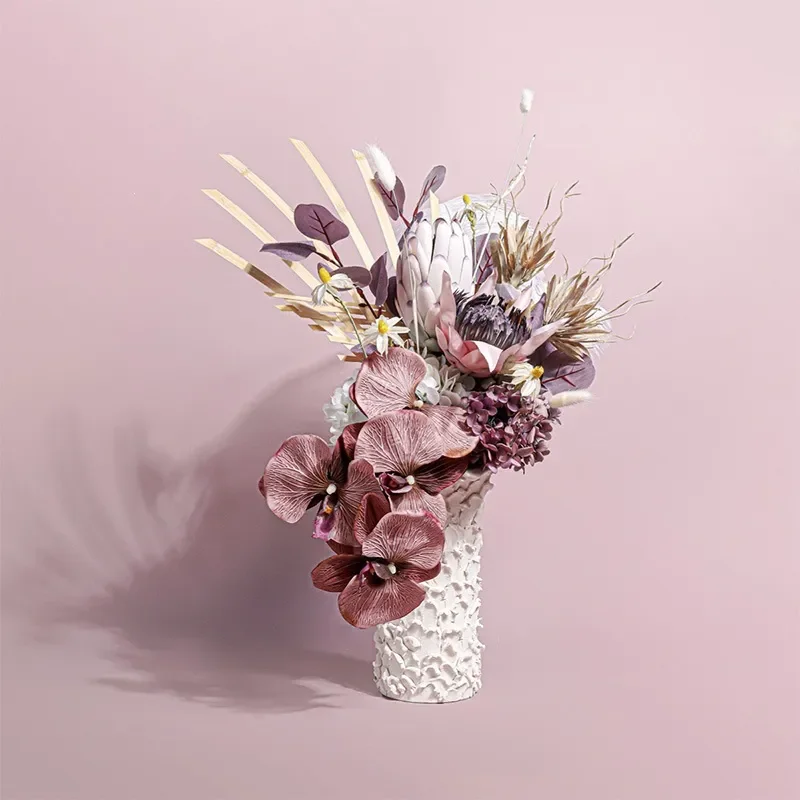 Nordic ceramic flower ware, violet color floral arrangement, model room sales office, Phalaenopsis bouquet ornament