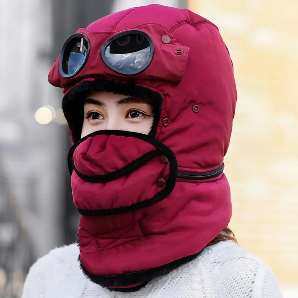 Thermal Hat Winter Thermal Trapper Hat with Goggles Face Guard Pilot Headgear for Snowmobiling Hiking Weather Outdoors Winter