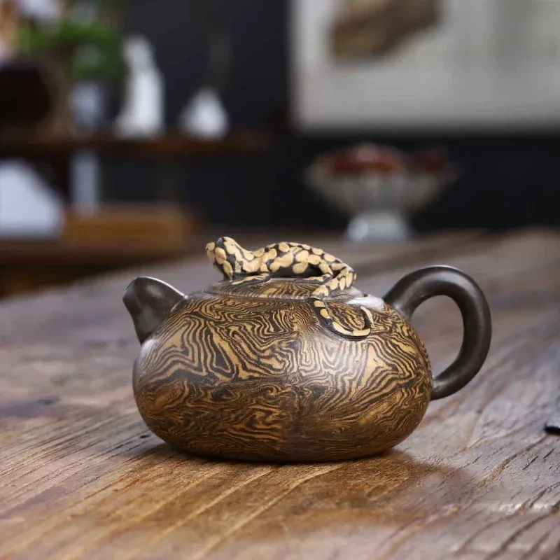Yixing wood grain purple sand Pot pure handmade kung fu tea set Xishi Pot home outdoor travel bubble teapot