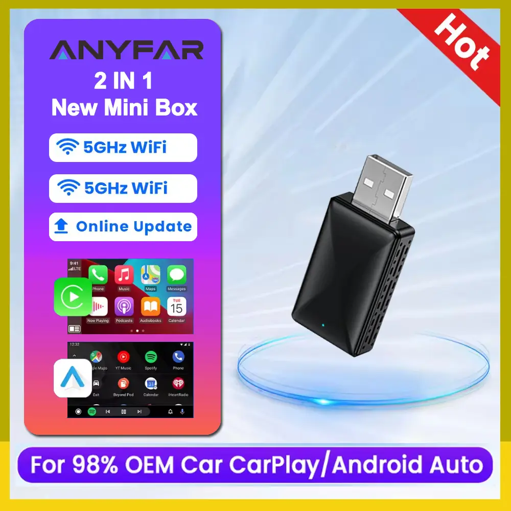 Novo 2 em 1 sem fio carplay ai mini android caixa automática plug & play conexão automática compatível com 99% de carros para rádio de carro