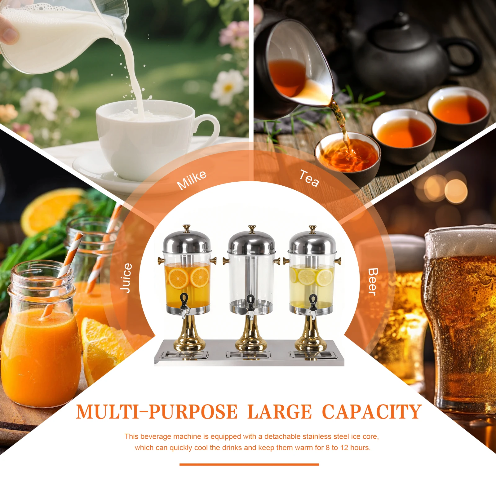 

Коммерческий диспенсер для напитков на 24 литра с функцией охлаждения, герметичным краном и съемным поддоном для сбора капель для вечеринок и свадеб