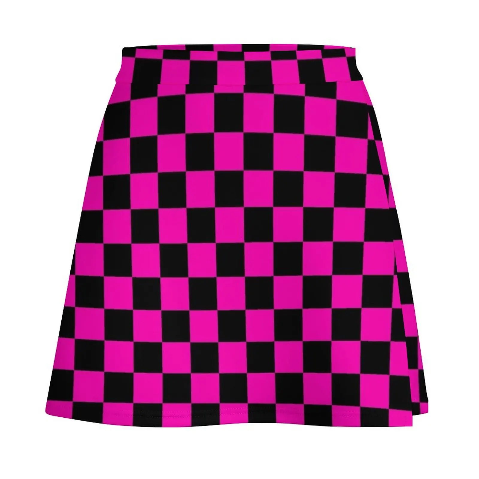 Large Hot Neon Pink and Black Racing Car Check Mini Skirt Short women′s skirts korean ladies summer summer clothes